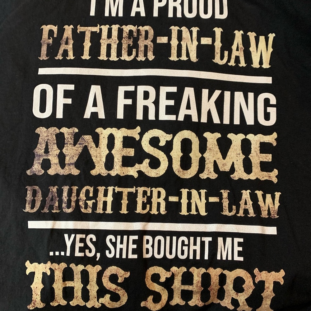 Father In Law Tee Shirt By Port Company  Black Short Sleeve Size Large NWOT